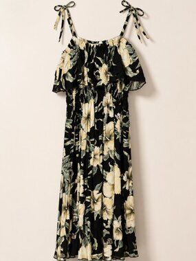 Black Floral Tie-Strap Hawaiian Summer Dress - L